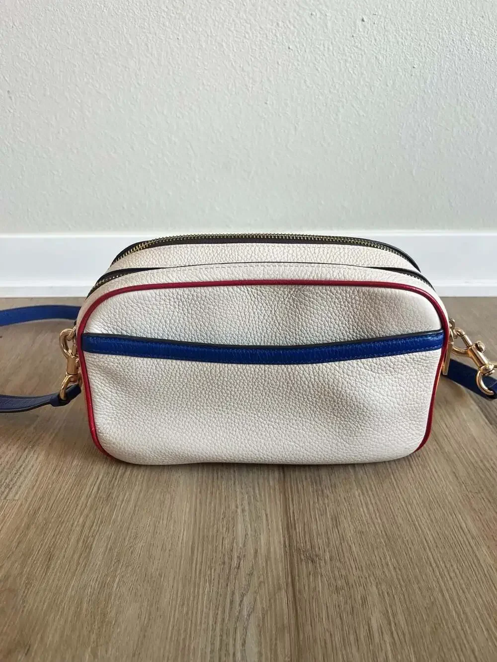Coach, Color Block Pebble Leather, 2 Zipper Crossbody,Neutral,Gold,Luxury,Travel